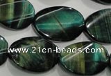 CTE1078 15.5 inches 18*25mm twisted oval dyed green tiger eye beads