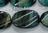 CTE1079 15.5 inches 22*30mm twisted oval dyed green tiger eye beads