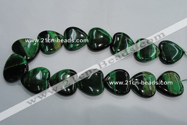 CTE1085 15.5 inches 30*30mm heart dyed green tiger eye beads