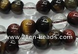 CTE1125 15 inches 6mm round mixed tiger eye & white crystal beads