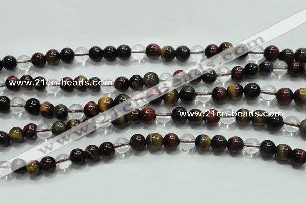 CTE1125 15 inches 6mm round mixed tiger eye & white crystal beads