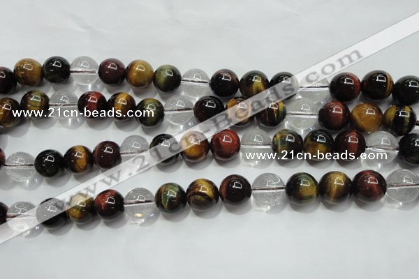 CTE1127 15 inches 10mm round mixed tiger eye & white crystal beads