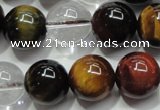 CTE1128 15 inches 12mm round mixed tiger eye & white crystal beads