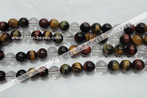 CTE1128 15 inches 12mm round mixed tiger eye & white crystal beads