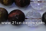 CTE1134 15 inches 12mm faceted round mixed tiger eye & white crystal beads