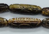 CTE116 15.5 inches 12*40mm carved cylinder yellow tiger eye beads