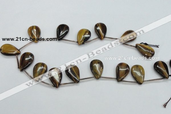 CTE125 16*26mm top-drilled flat teardrop yellow tiger eye beads wholesale