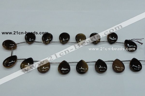 CTE126 18*25mm top-drilled flat teardrop yellow tiger eye beads wholesale