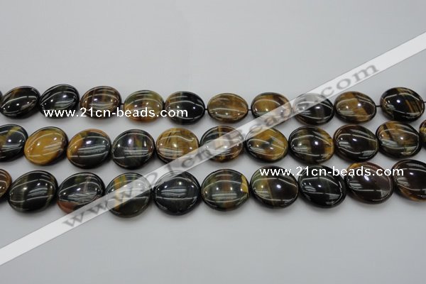 CTE1350 15.5 inches 20mm flat round yellow & blue tiger eye beads