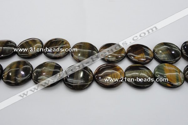 CTE1353 15.5 inches 35mm flat round yellow & blue tiger eye beads