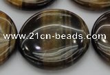 CTE1354 15.5 inches 40mm flat round yellow & blue tiger eye beads