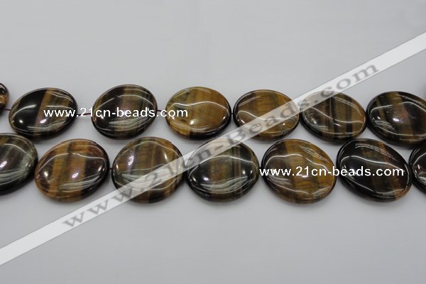 CTE1354 15.5 inches 40mm flat round yellow & blue tiger eye beads