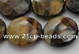 CTE1356 15.5 inches 20mm faceted coin yellow & blue tiger eye beads