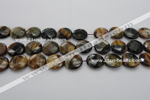 CTE1356 15.5 inches 20mm faceted coin yellow & blue tiger eye beads