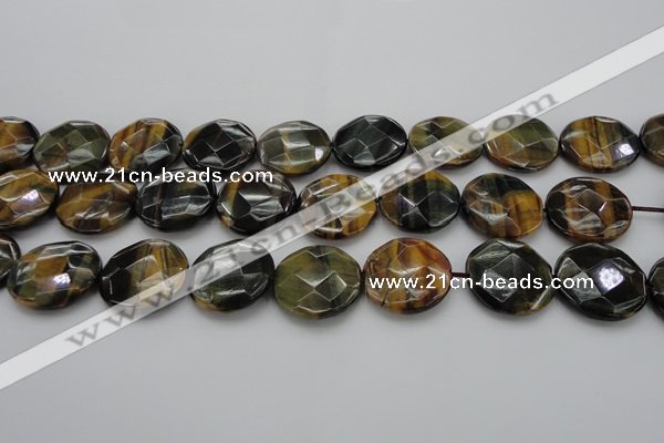 CTE1357 15.5 inches 25mm faceted coin yellow & blue tiger eye beads