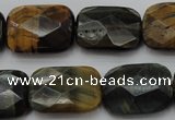 CTE1388 15.5 inches 15*20mm faceted rectangle yellow & blue tiger eye beads