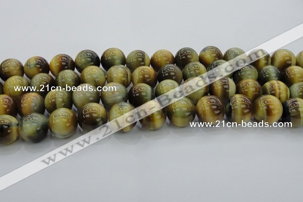 CTE1446 15.5 inches 16mm round golden & blue tiger eye beads