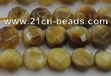 CTE1535 15.5 inches 8mm faceted coin golden tiger eye beads