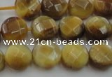 CTE1536 15.5 inches 10mm faceted coin golden tiger eye beads