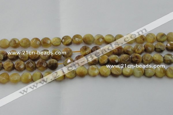 CTE1536 15.5 inches 10mm faceted coin golden tiger eye beads