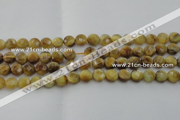 CTE1537 15.5 inches 12mm faceted coin golden tiger eye beads