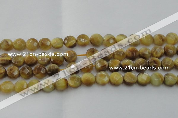 CTE1538 15.5 inches 14mm faceted coin golden tiger eye beads