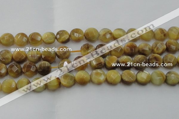 CTE1539 15.5 inches 16mm faceted coin golden tiger eye beads