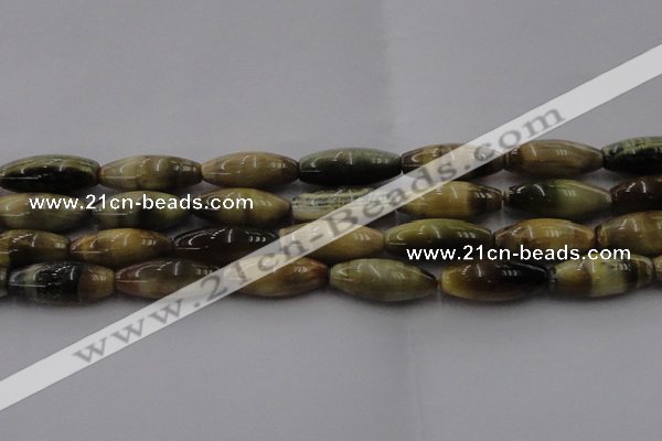 CTE1560 15.5 inches 10*30mm rice golden & blue tiger eye beads wholesale