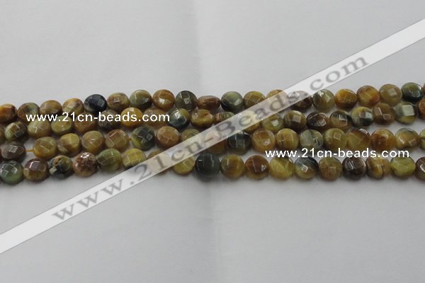 CTE1572 15.5 inches 8mm faceted coin golden & blue tiger eye beads