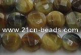 CTE1573 15.5 inches 10mm faceted coin golden & blue tiger eye beads