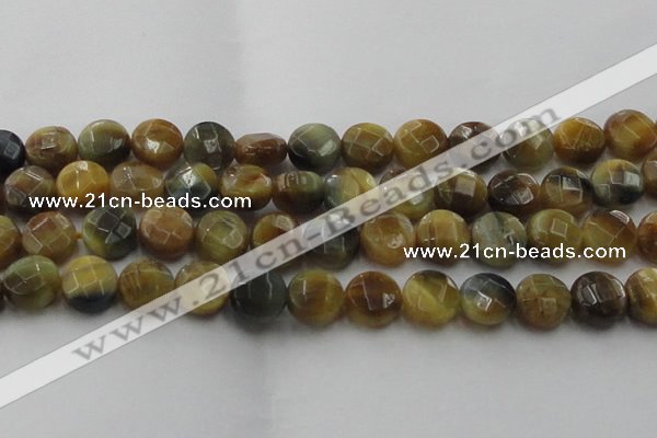 CTE1576 15.5 inches 16mm faceted coin golden & blue tiger eye beads