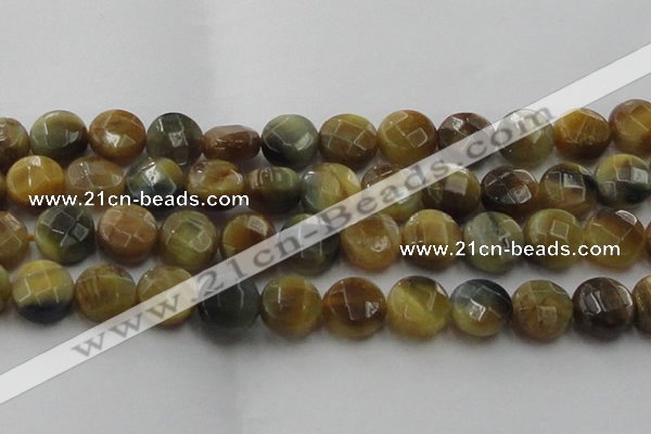 CTE1578 15.5 inches 20mm faceted coin golden & blue tiger eye beads