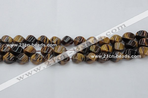 CTE1590 15.5 inches 10*14mm twisted rice yellow tiger eye beads