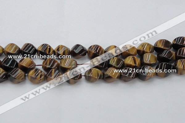 CTE1591 15.5 inches 12*16mm twisted rice yellow tiger eye beads