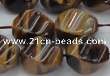 CTE1592 15.5 inches 13*18mm twisted rice yellow tiger eye beads