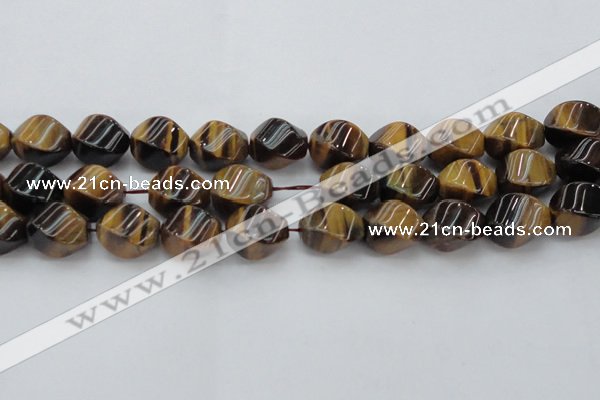 CTE1593 15.5 inches 15*20mm twisted rice yellow tiger eye beads