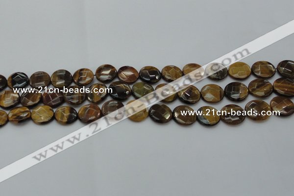 CTE1725 15.5 inches 12mm faceted coin yellow tiger eye beads