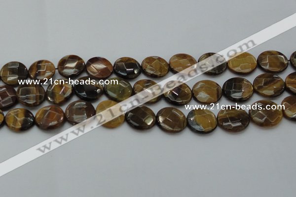 CTE1728 15.5 inches 18mm faceted coin yellow tiger eye beads