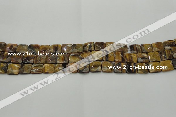 CTE1731 15.5 inches 10*10mm faceted square yellow tiger eye beads