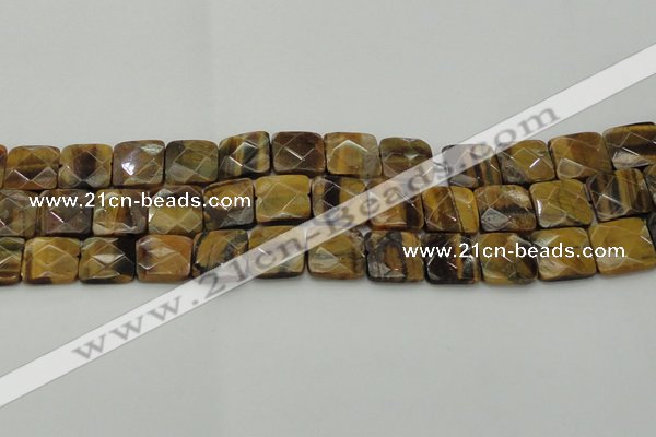 CTE1734 15.5 inches 15*15mm faceted square yellow tiger eye beads