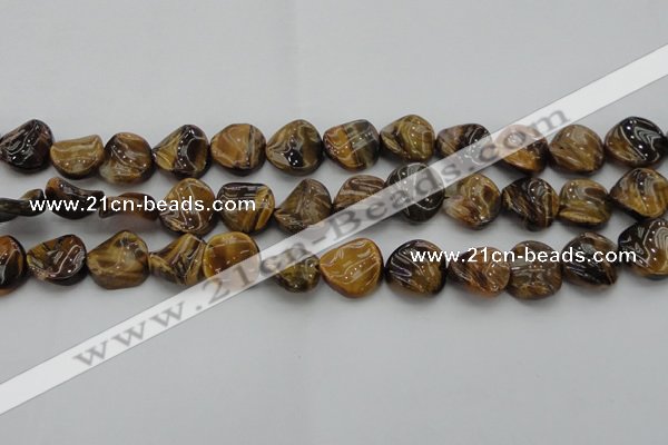 CTE1742 15.5 inches 16mm twisted coin yellow tiger eye beads