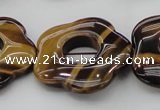 CTE1746 15.5 inches 34mm carved flower yellow tiger eye beads