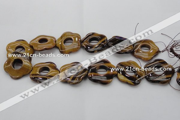 CTE1746 15.5 inches 34mm carved flower yellow tiger eye beads
