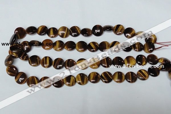 CTE176 15.5 inches 12mm flat round yellow tiger eye gemstone beads