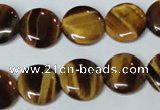 CTE177 15.5 inches 14mm flat round yellow tiger eye gemstone beads