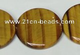 CTE178 15.5 inches 30mm flat round yellow tiger eye gemstone beads