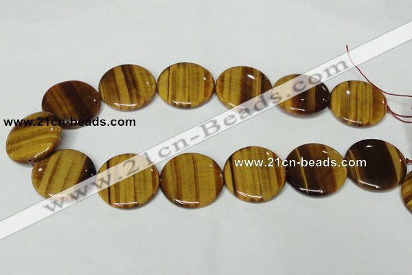 CTE178 15.5 inches 30mm flat round yellow tiger eye gemstone beads