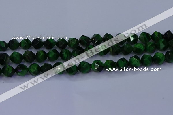 CTE1924 15.5 inches 12mm faceted nuggets green tiger eye beads