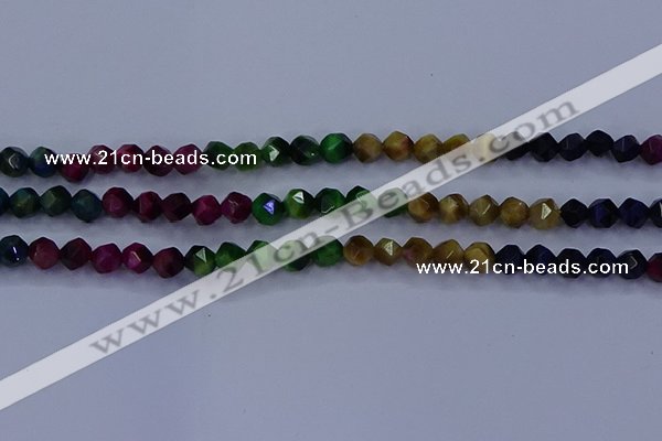 CTE1926 15.5 inches 6mm faceted nuggets colorful tiger eye beads