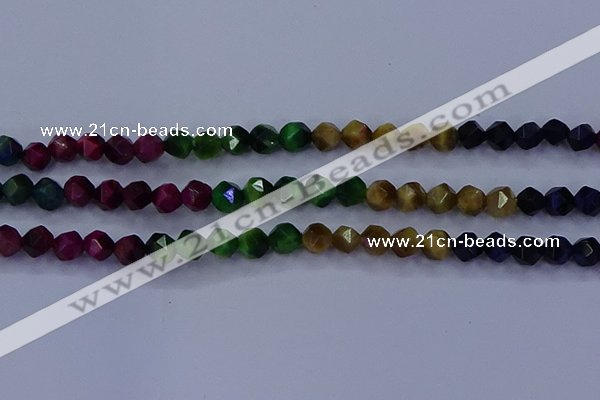 CTE1927 15.5 inches 8mm faceted nuggets colorful tiger eye beads